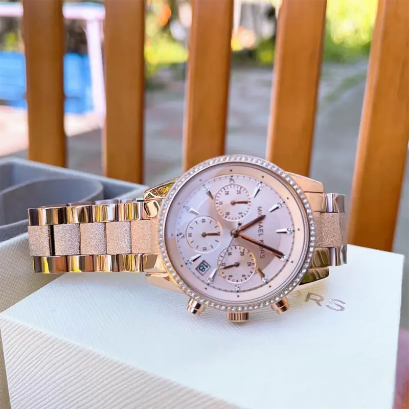 Michael Kors Ritz Chronograph Rose Gold-tone Ladies Watch- MK6598